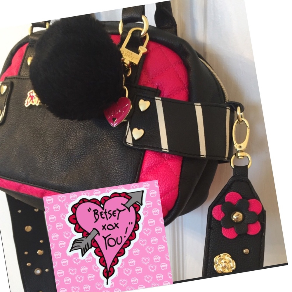Betsey Johnson Pink & Black Quilted Crossbody Bag